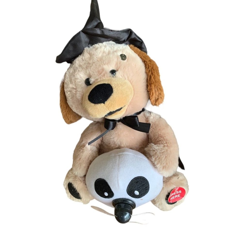 Spooky Village LED Halloween Dog Holding Skeleton w/Propeller PLAYS “Witch Dr.”